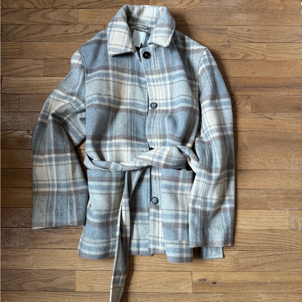 Plaid Wool Blend Belted Coat